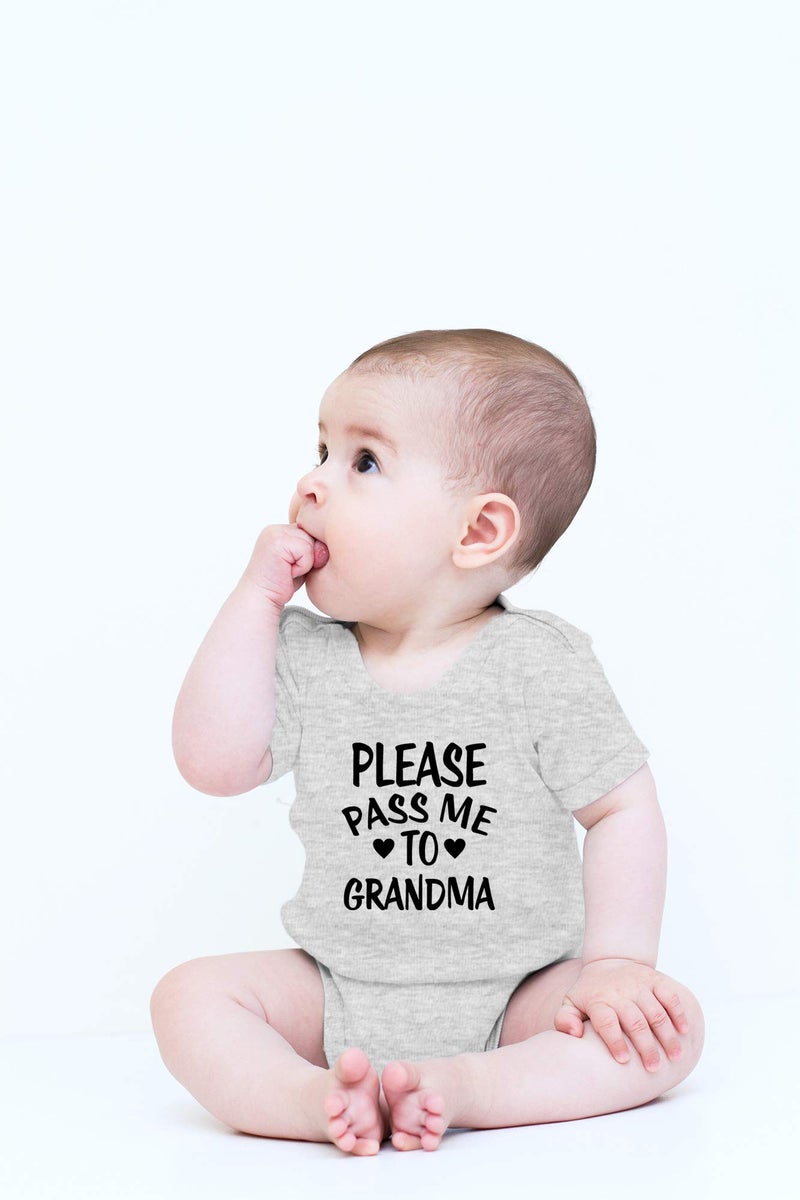 CBTwear Please Pass Me To Grandma Baby Bodysuit Funny Infant Outfit Cute Newborn Clothes Unisex Romper (6 Months, Heather Grey) - Image 2